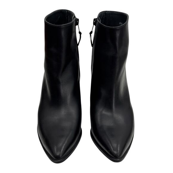 Stuart Weitzman Black Pointed Toe Ankle Boot SZ 7 Women's Leather Modern Block - Picture 3 of 12